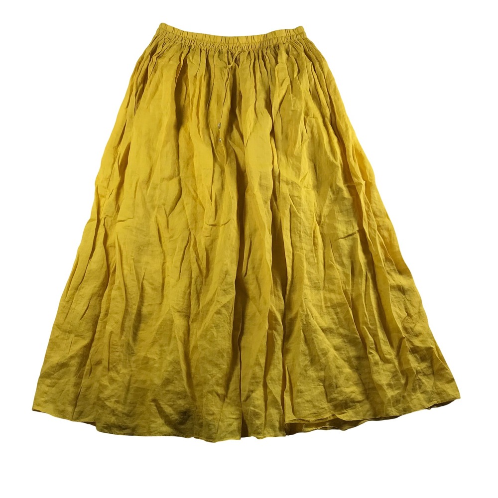 Zara Mustard Yellow Ramie Maxi Skirt Elastic Waist Flowy Boho Womens Large